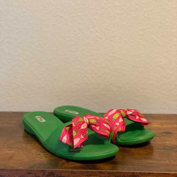 Okab Green Original Pink Bow Sandals - Picture 4 of 8